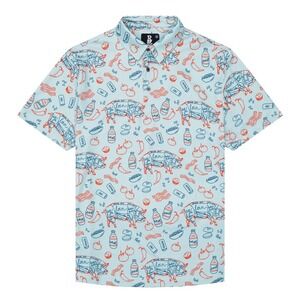 NWT Raised by Coyotes Southern BBQ Polo Shirt Mens 3XL Blue Pig Butcher Print